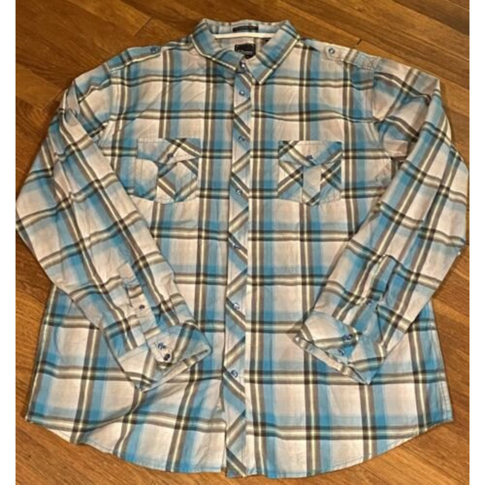 Men’s 7 Diamonds Western Dress Shirt 2XL Long Sleeve Pearl Look Snap Front Plaid